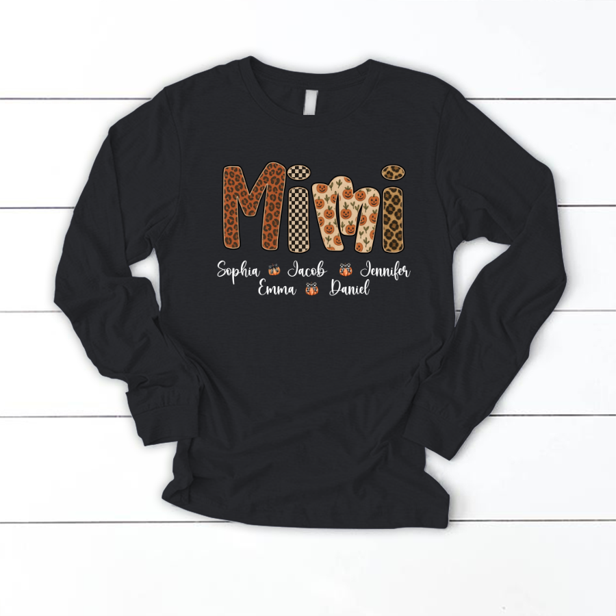 Leopard Pumpkin Mimi Custom Grandma and Grankids Name Shirt