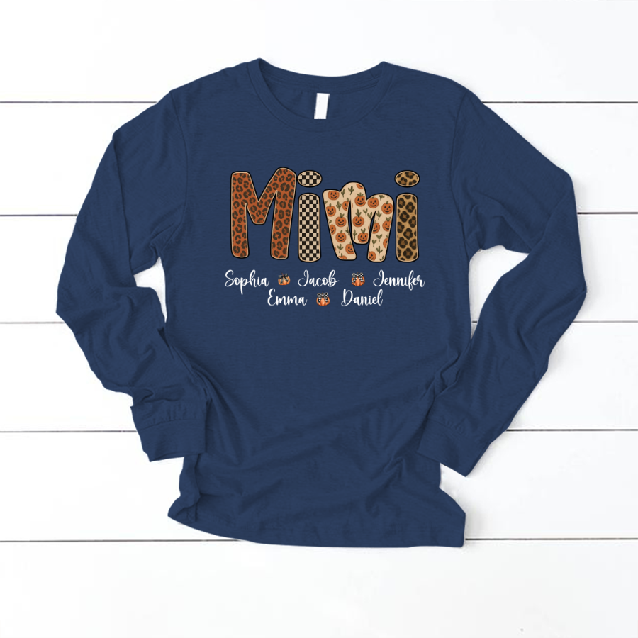 Leopard Pumpkin Mimi Custom Grandma and Grankids Name Shirt