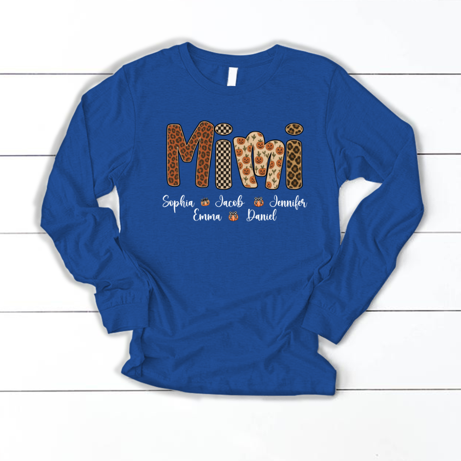 Leopard Pumpkin Mimi Custom Grandma and Grankids Name Shirt