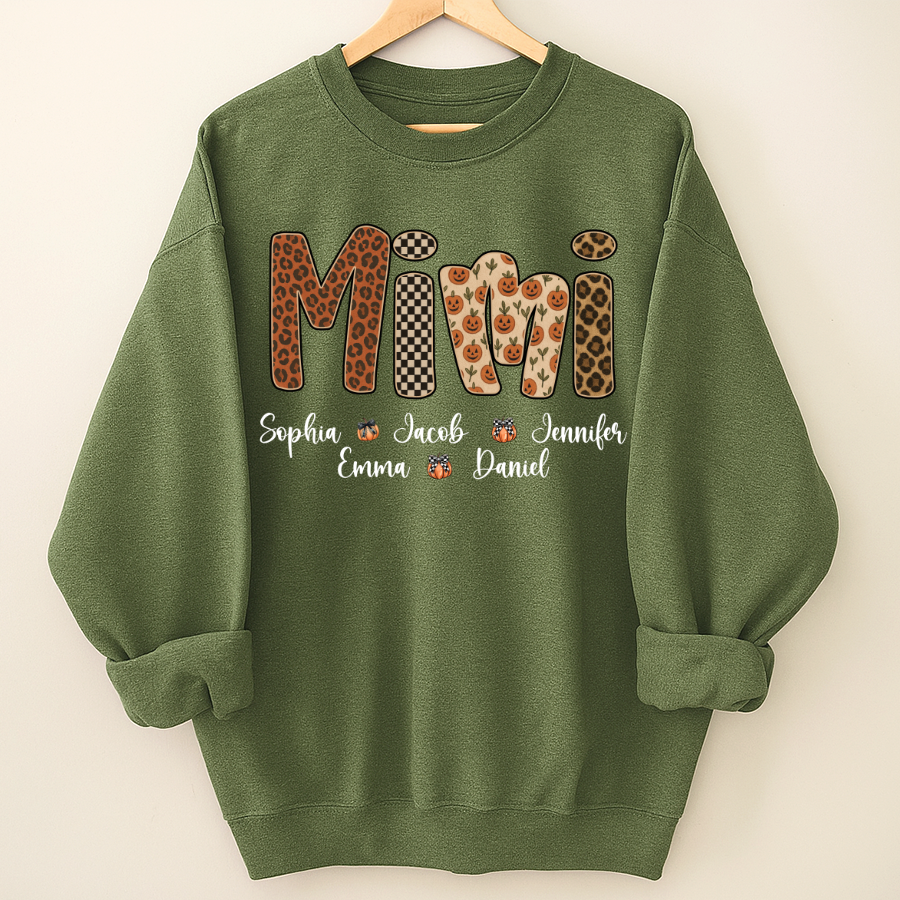 Leopard Pumpkin Mimi Custom Grandma and Grankids Name Shirt
