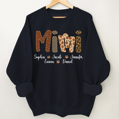 Leopard Pumpkin Mimi Custom Grandma and Grankids Name Shirt