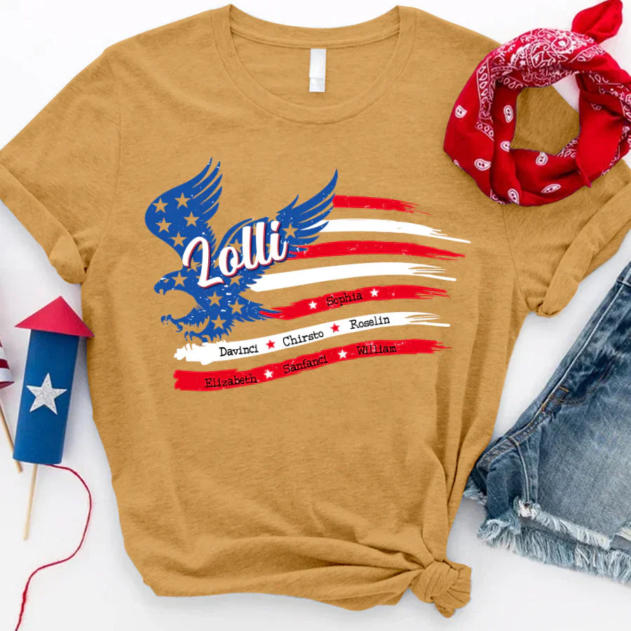 Lolli With Grandkids Names 4th Of July CTL94 T-Shirt