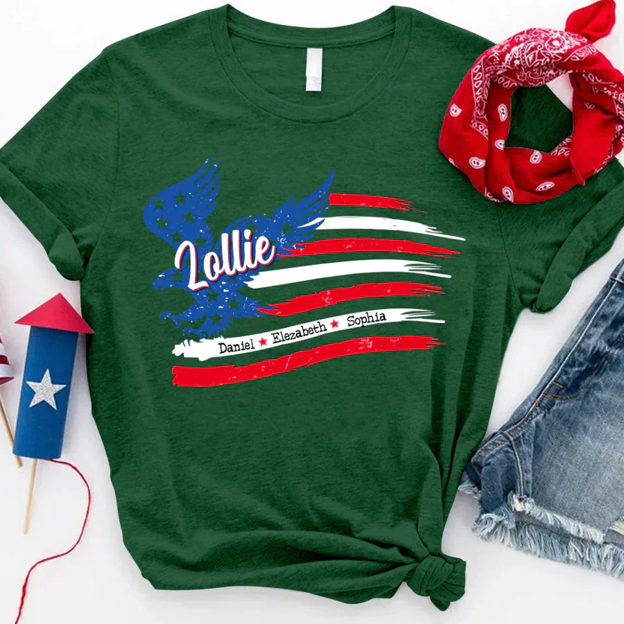 Lollie With Grandkids Names 4th Of July CTL94 T-Shirt