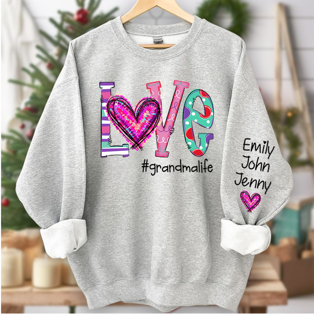 Love Grandma Life Heart Grandkids Sweatshirt