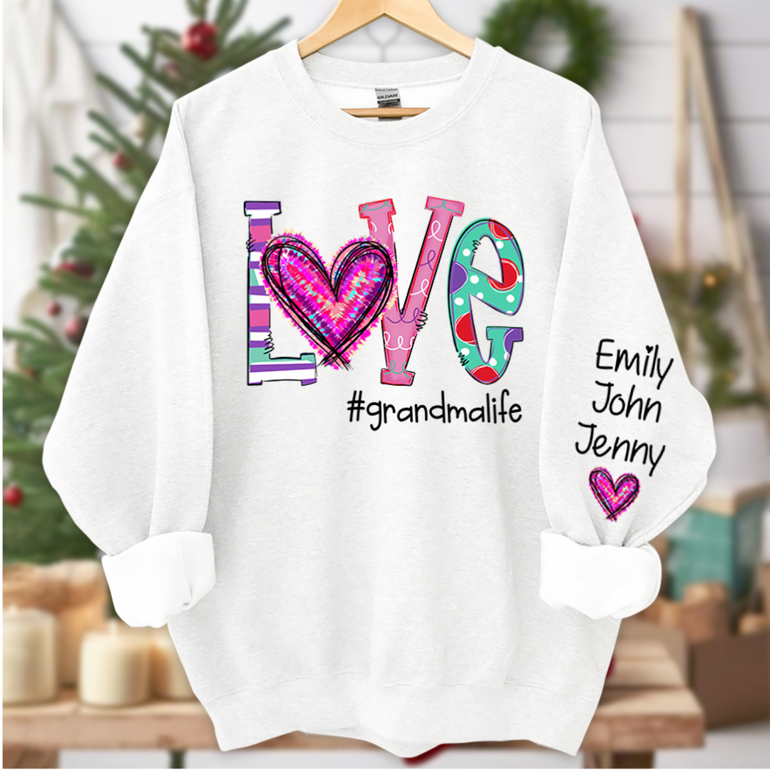 Love Grandma Life Heart Grandkids Sweatshirt