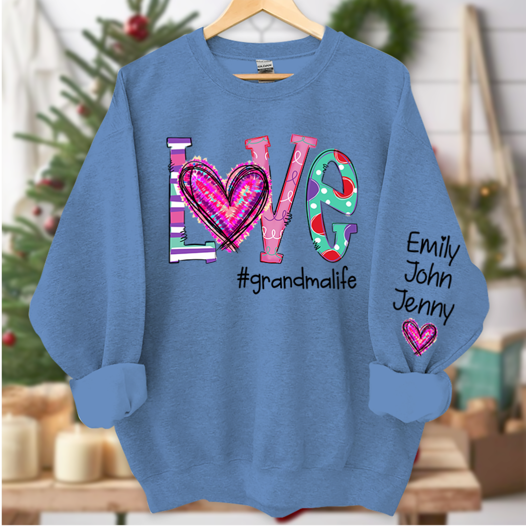 Love Grandma Life Heart Grandkids Sweatshirt