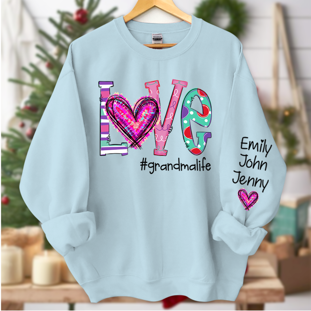 Love Grandma Life Heart Grandkids Sweatshirt