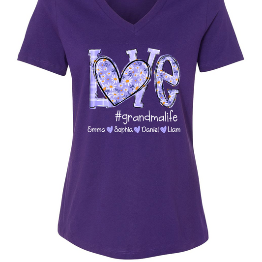 Love Daisy Purple Grandma Life With Kids TH V-Neck