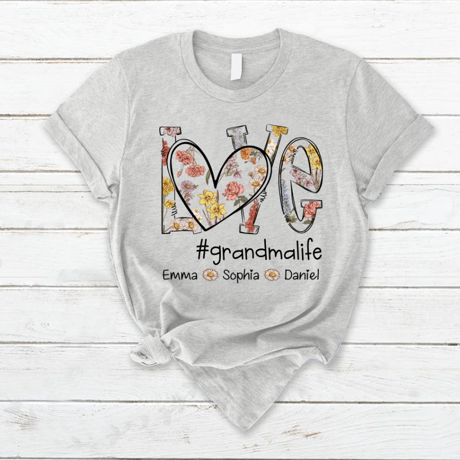 Love Flower Grandma Life With Grandkids, Mother's Day Gift TH T-Shirt