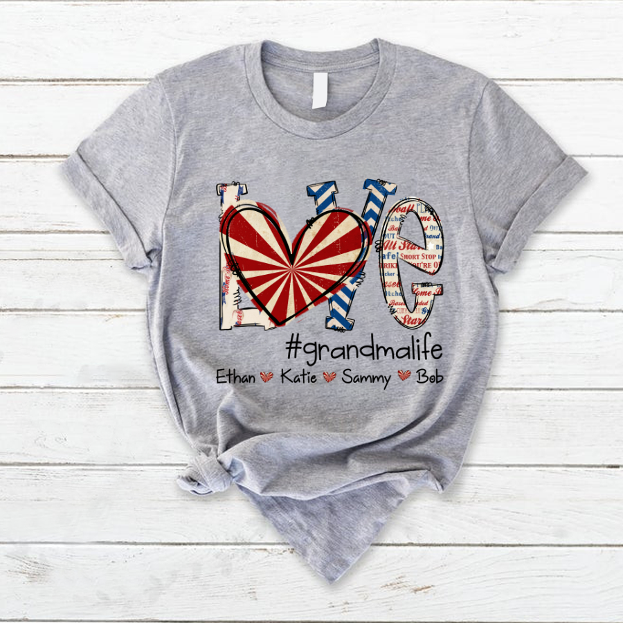 Love Grandma Baseball  And Grandkids, Love Baseball Grandma Iron On T-Shirt