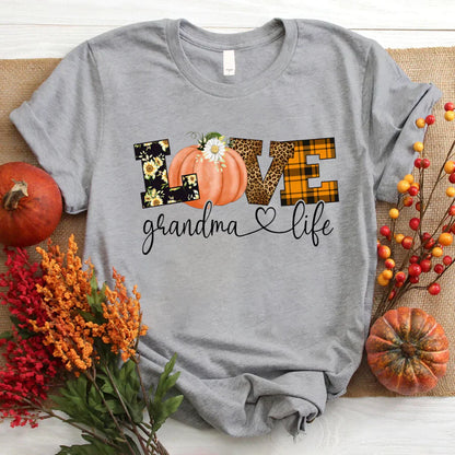 Love Grandma Life Fall Season Pumpkin T-Shirt