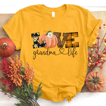 Love Grandma Life Fall Season Pumpkin T-Shirt