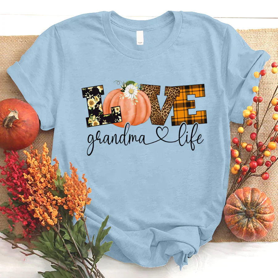 Love Grandma Life Fall Season Pumpkin T-Shirt