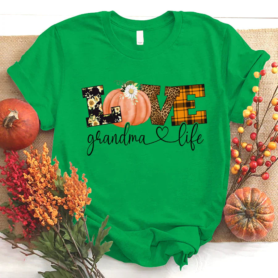 Love Grandma Life Fall Season Pumpkin T-Shirt