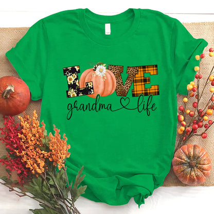 Love Grandma Life Fall Season Pumpkin T-Shirt
