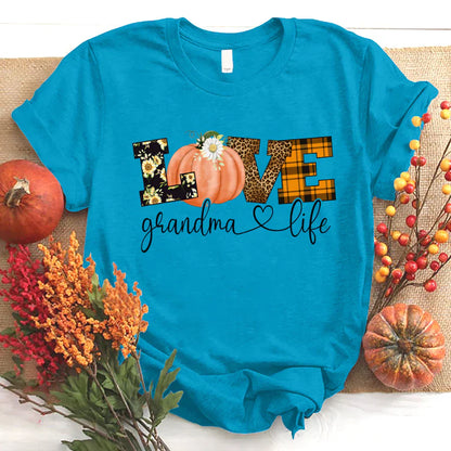 Love Grandma Life Fall Season Pumpkin T-Shirt