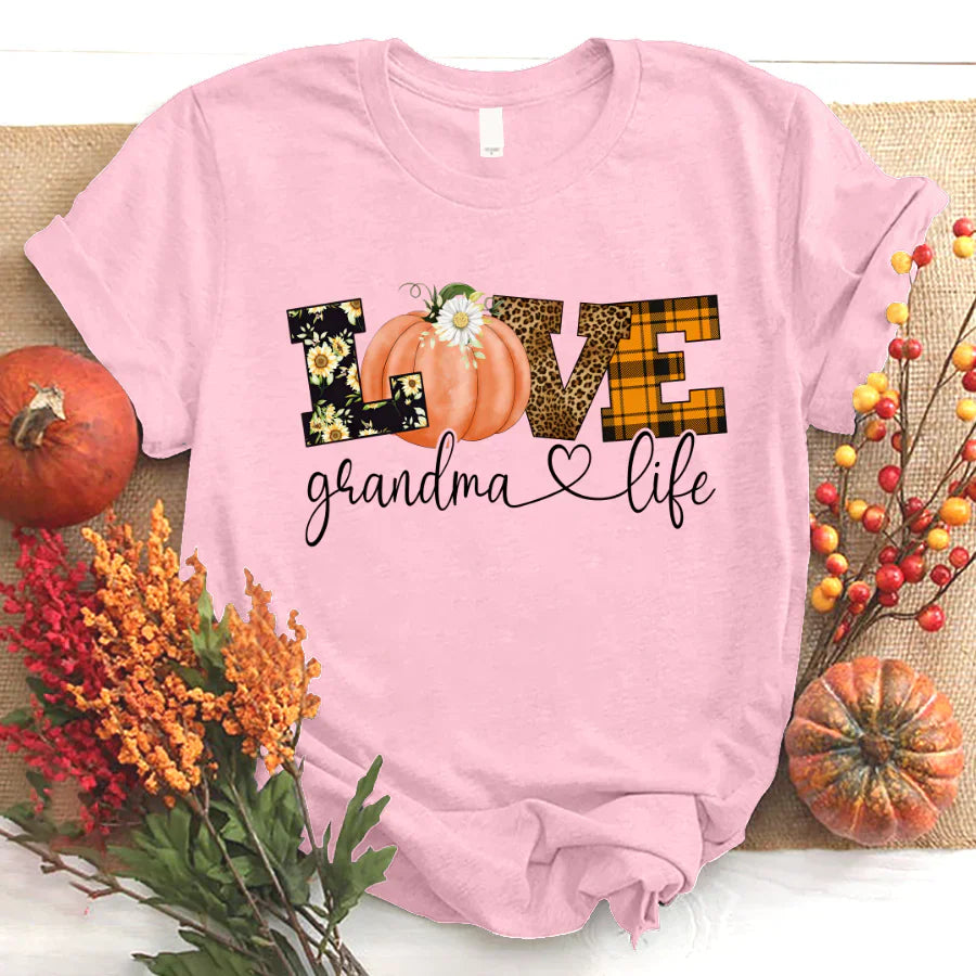 Love Grandma Life Fall Season Pumpkin T-Shirt