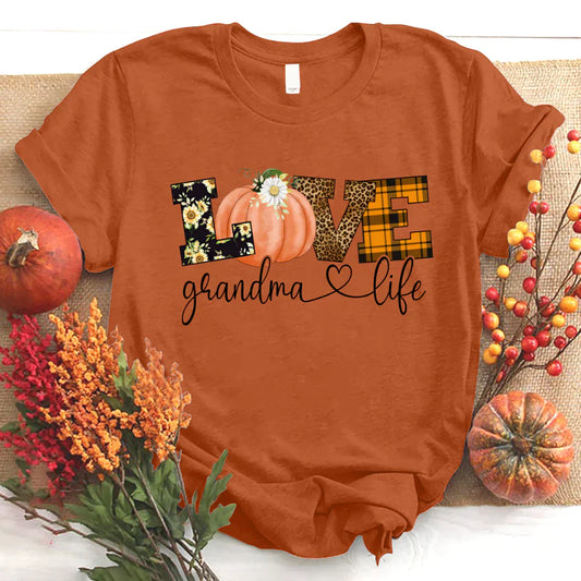 Love Grandma Life Fall Season Pumpkin T-Shirt