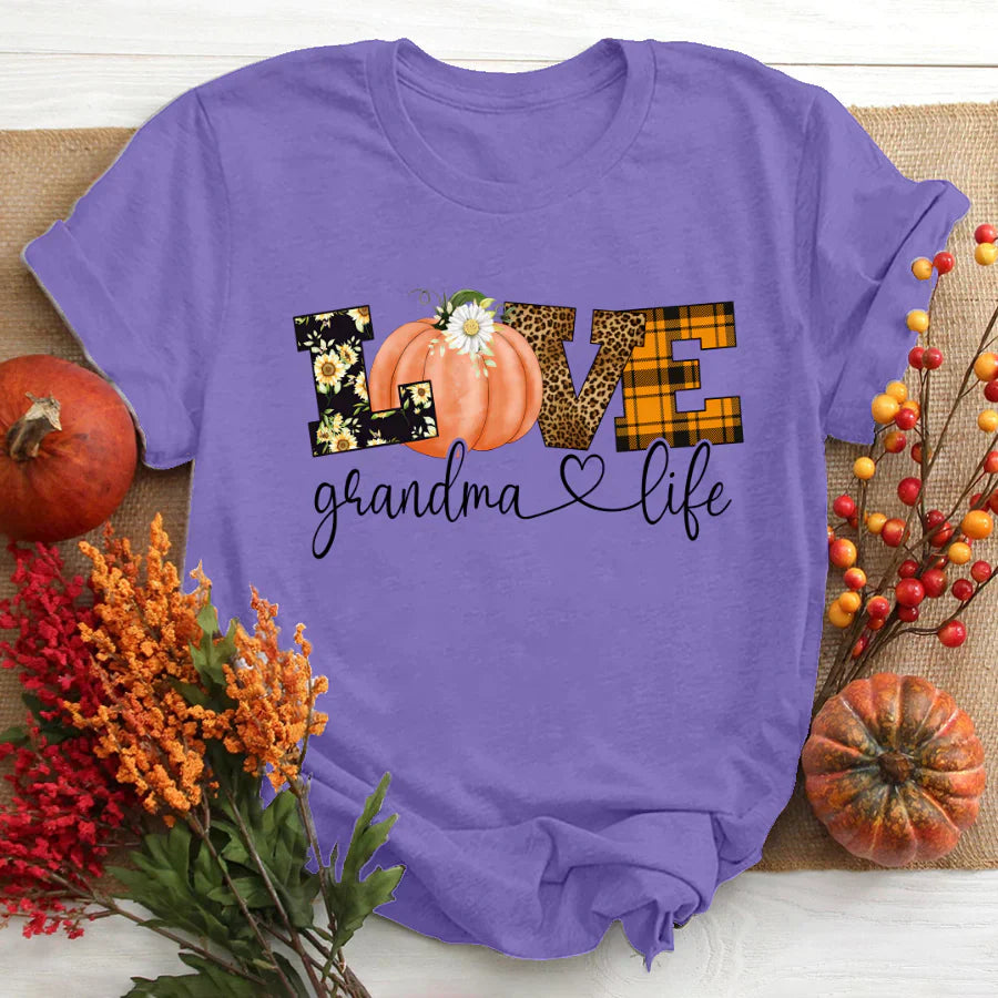 Love Grandma Life Fall Season Pumpkin T-Shirt