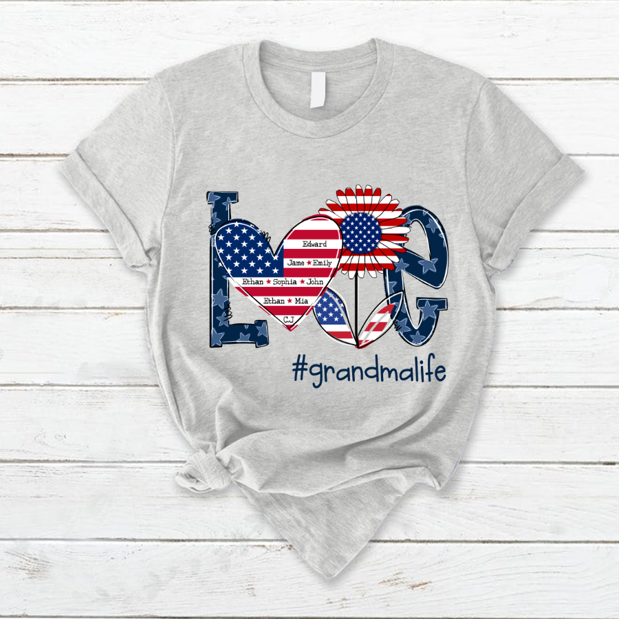 Love Grandma Life With Grandkids Heart Flag Sunflower T-Shirt