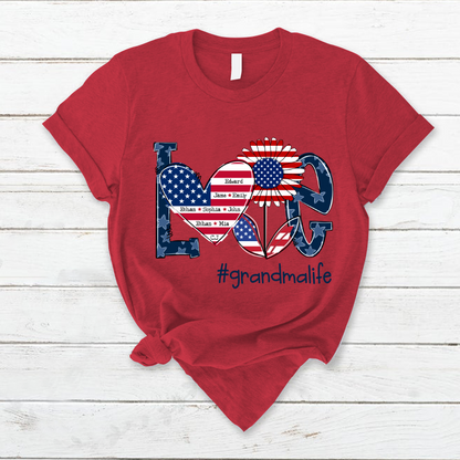 Love Grandma Life With Grandkids Heart Flag Sunflower T-Shirt