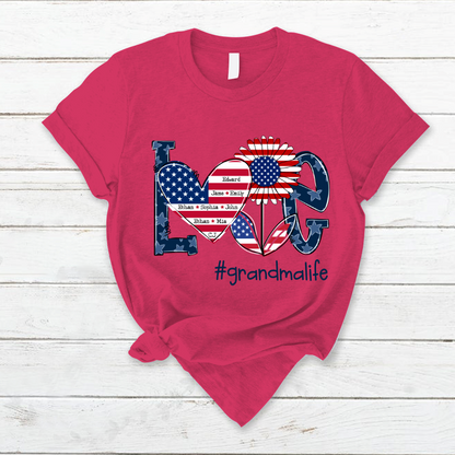 Love Grandma Life With Grandkids Heart Flag Sunflower T-Shirt
