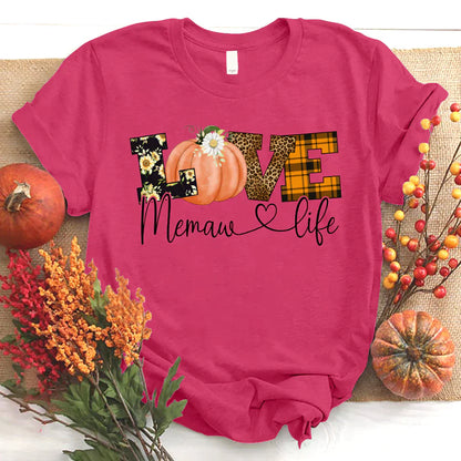 Love Memaw Life Fall Season Pumpkin T-Shirt