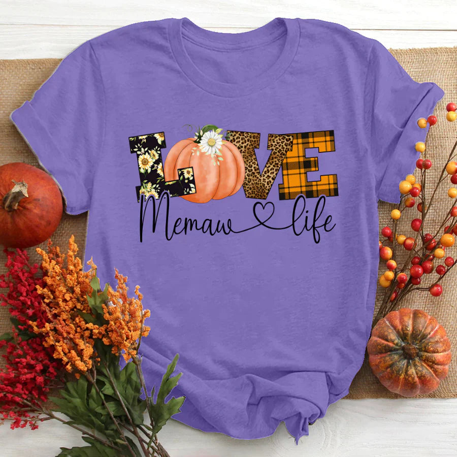 Love Memaw Life Fall Season Pumpkin T-Shirt