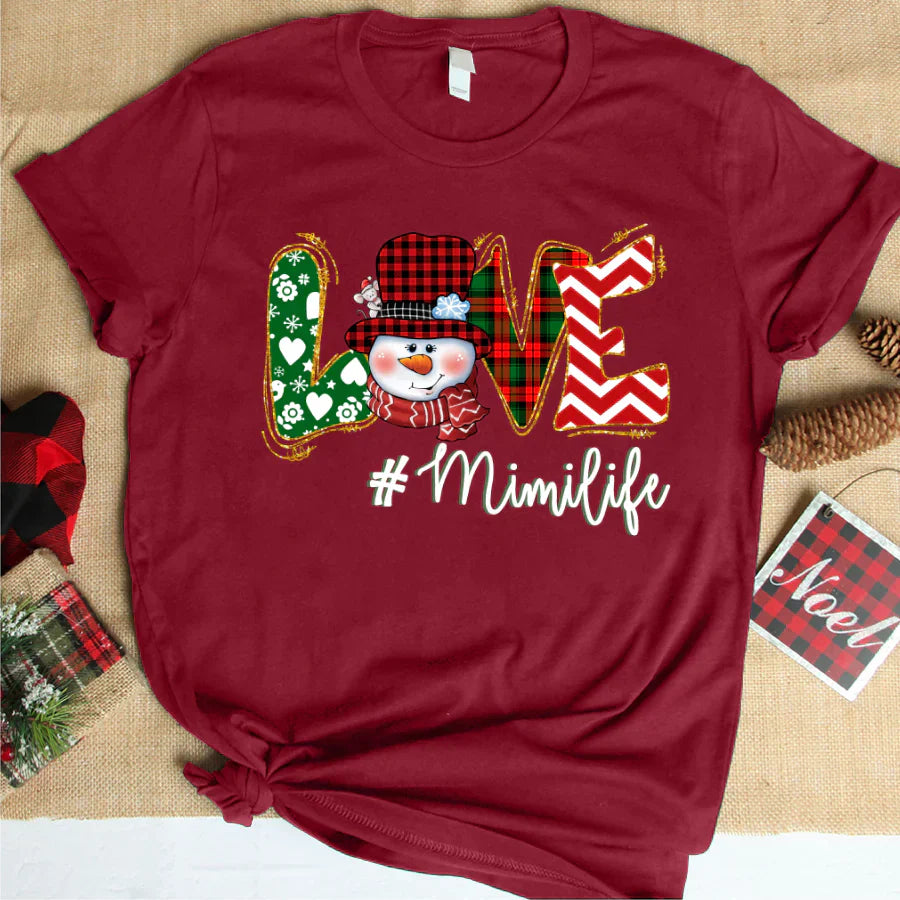 Love Mimi Life Snowman Christmas T-Shirt