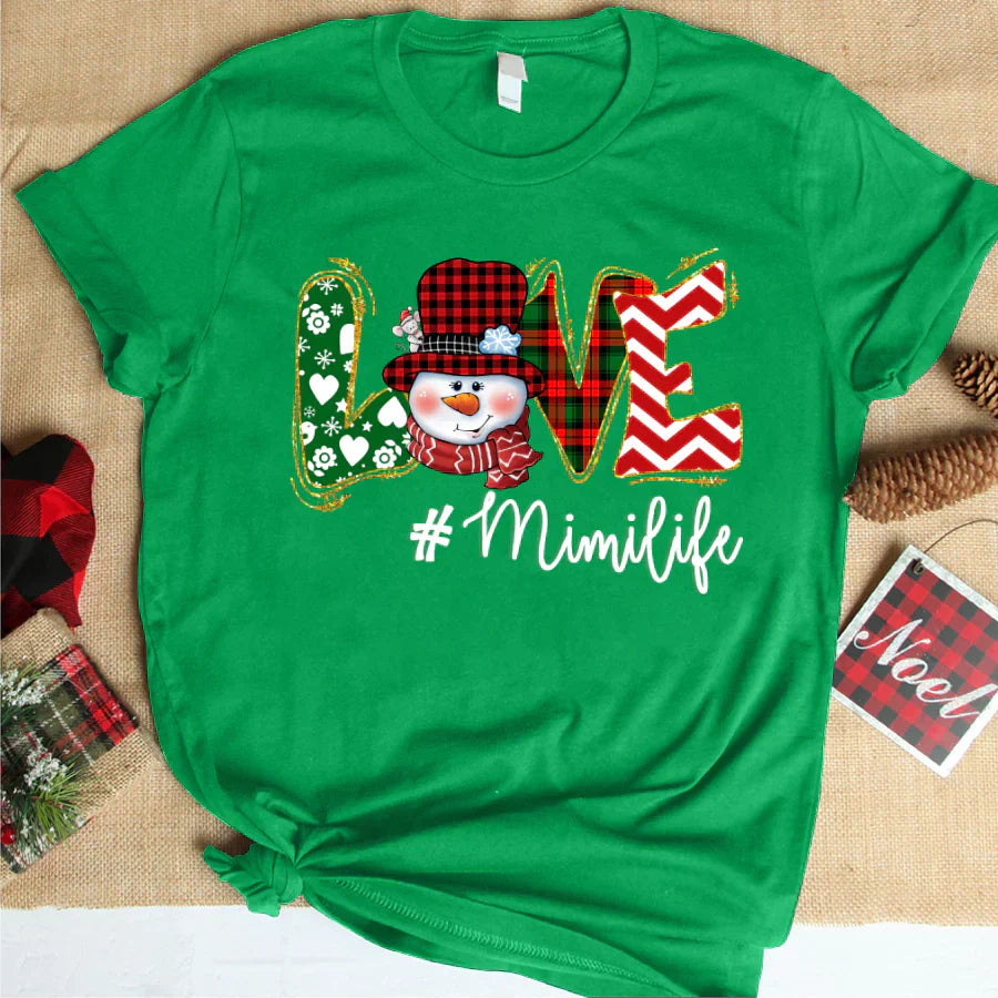 Love Mimi Life Snowman Christmas T-Shirt
