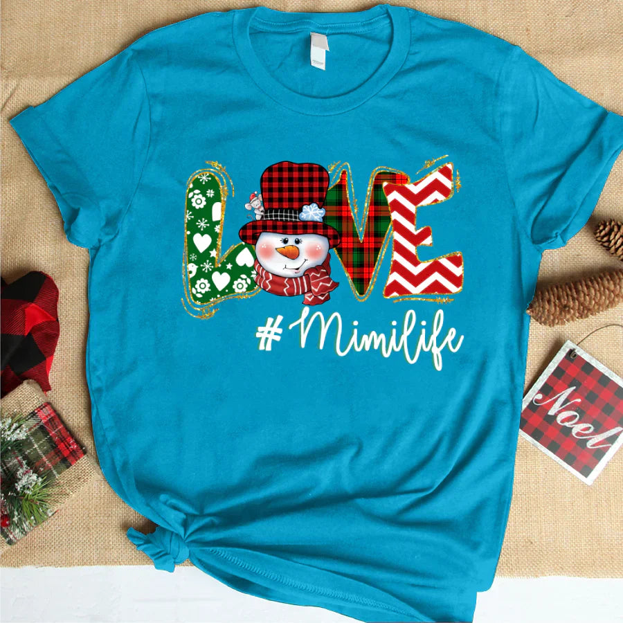 Love Mimi Life Snowman Christmas T-Shirt