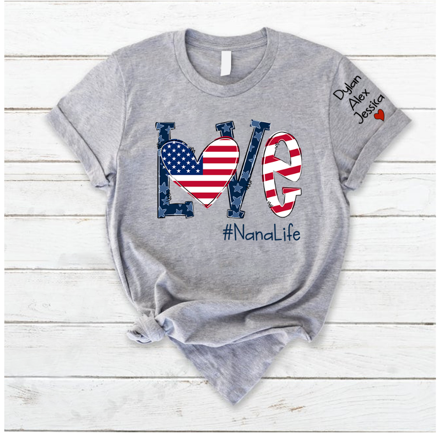 Love Nana Life Flag Grandkids T-Shirt
