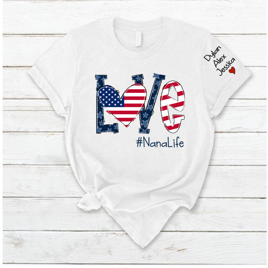 Love Nana Life Flag Grandkids T-Shirt
