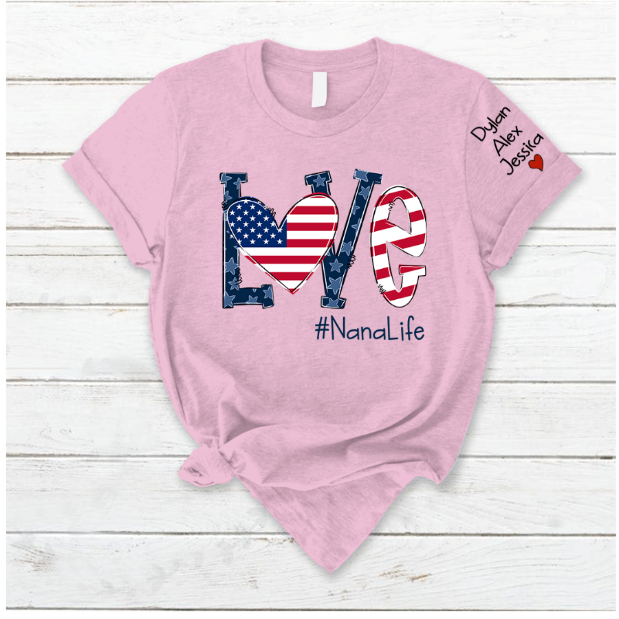 Love Nana Life Flag Grandkids T-Shirt