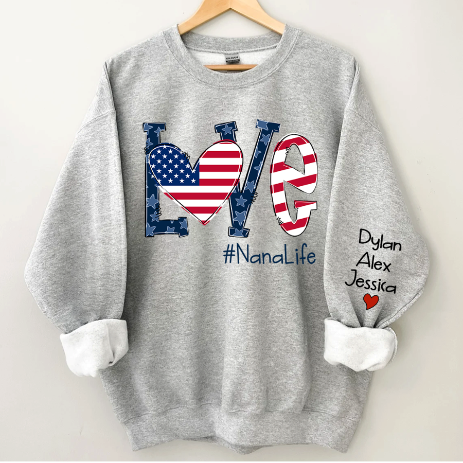 Love Nana Life Flag Grandkids Sweatshirt