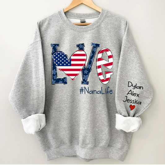 Love Nana Life Flag Grandkids Sweatshirt