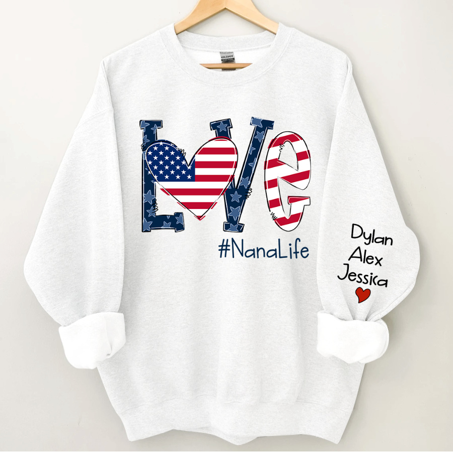 Love Nana Life Flag Grandkids Sweatshirt