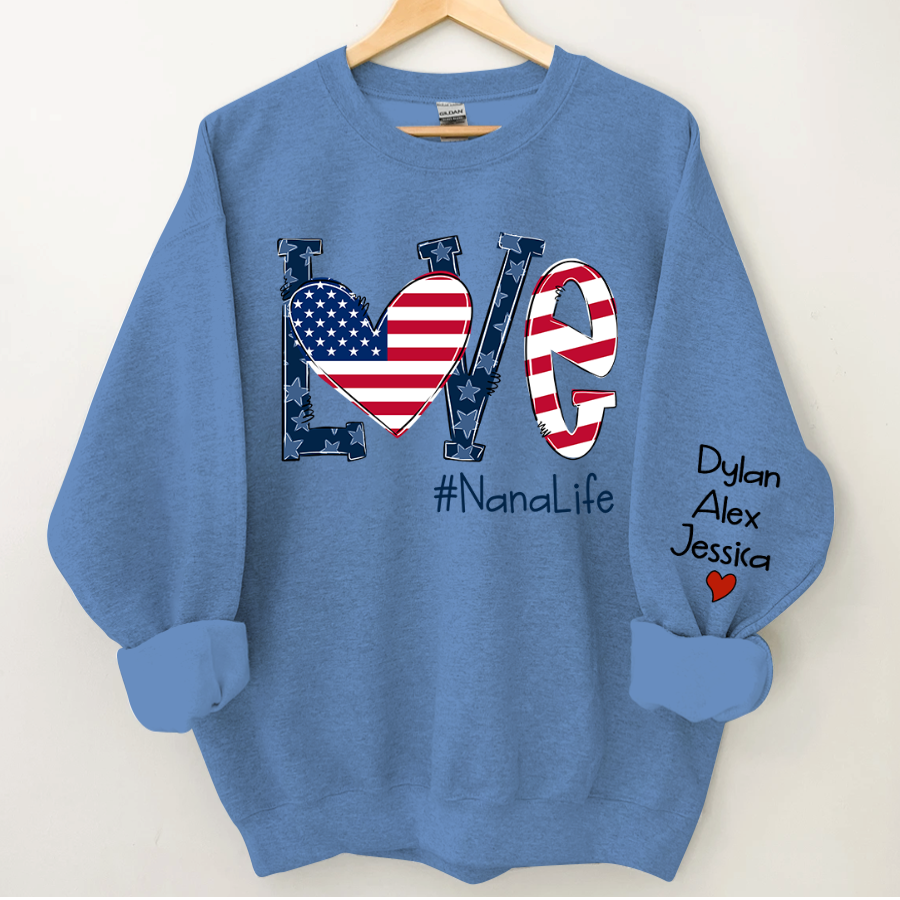 Love Nana Life Flag Grandkids Sweatshirt