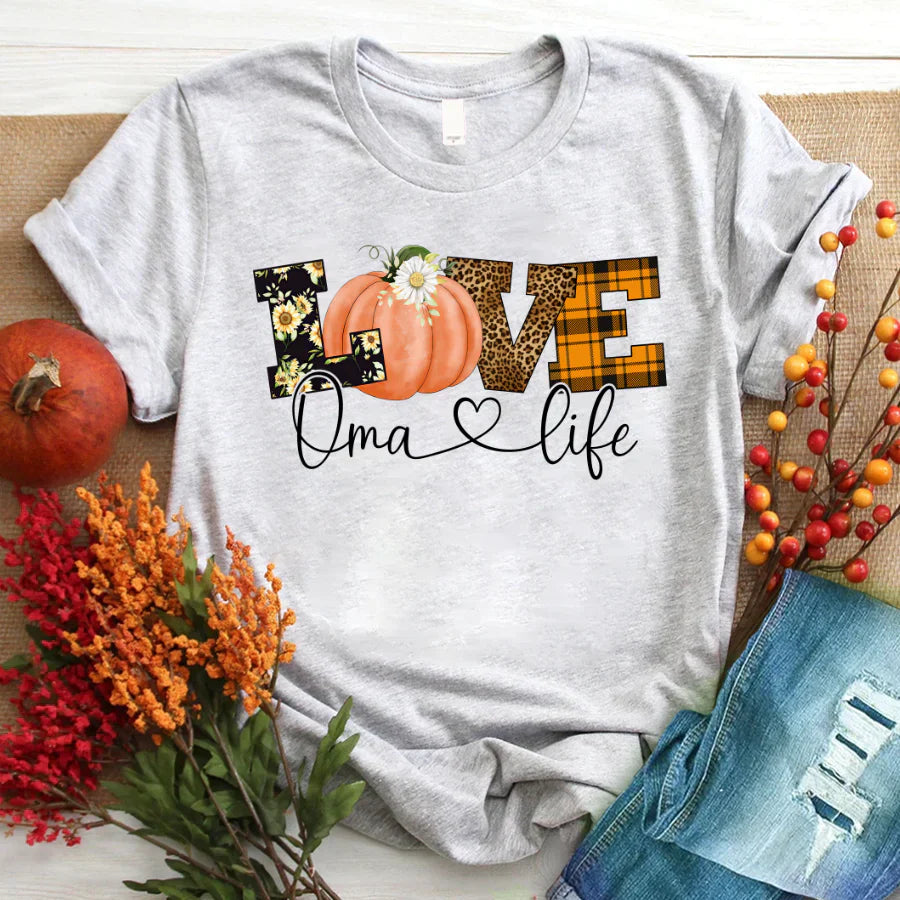 Love Oma Life Fall Season Pumpkin T-Shirt