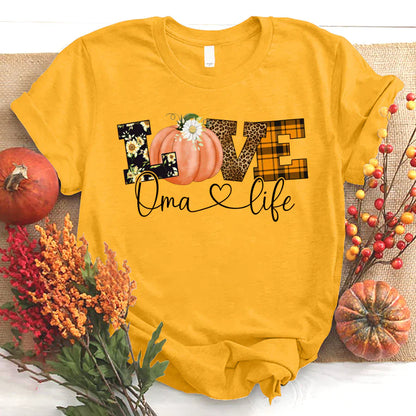 Love Oma Life Fall Season Pumpkin T-Shirt