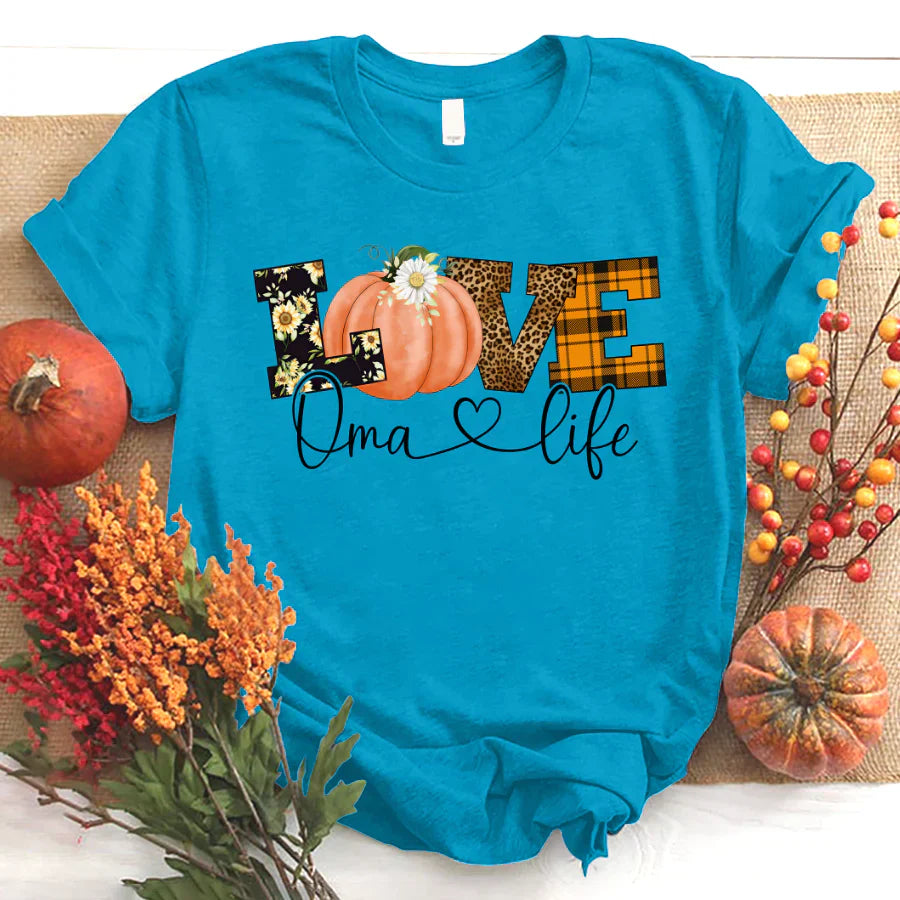 Love Oma Life Fall Season Pumpkin T-Shirt