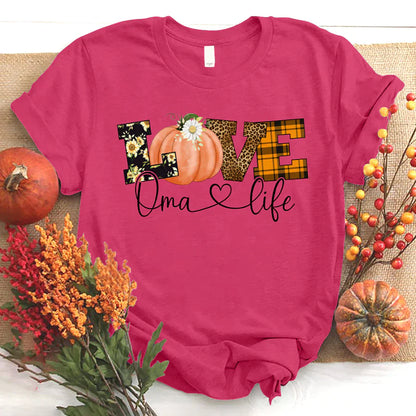 Love Oma Life Fall Season Pumpkin T-Shirt