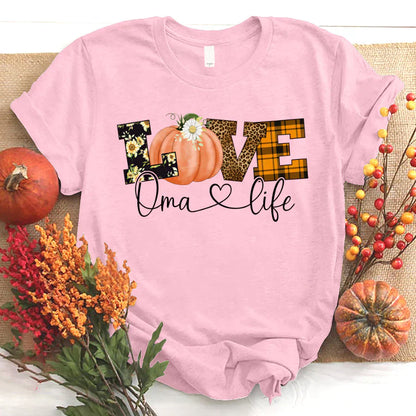 Love Oma Life Fall Season Pumpkin T-Shirt