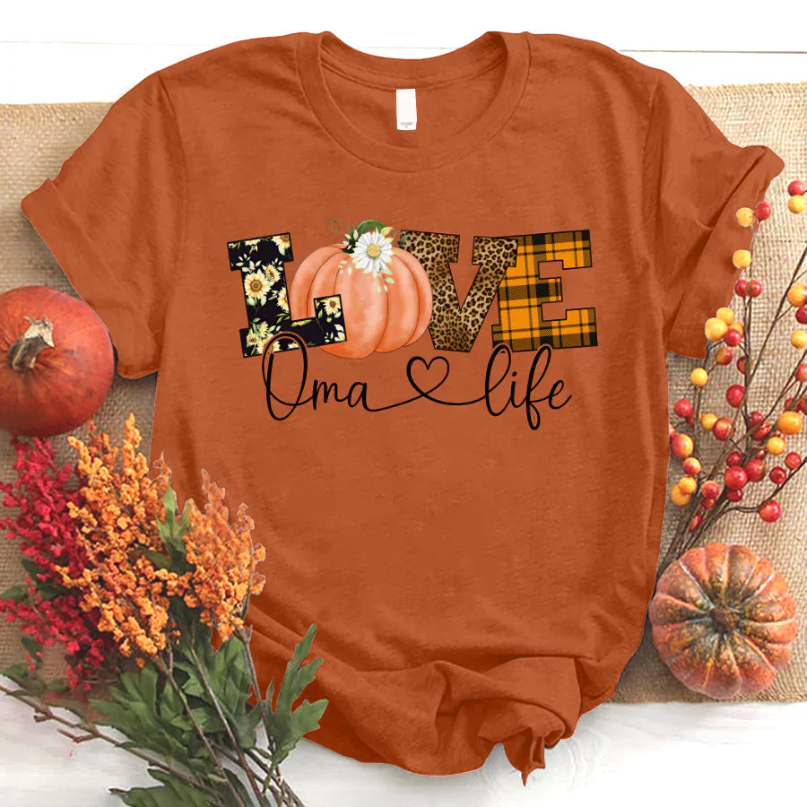 Love Oma Life Fall Season Pumpkin T-Shirt