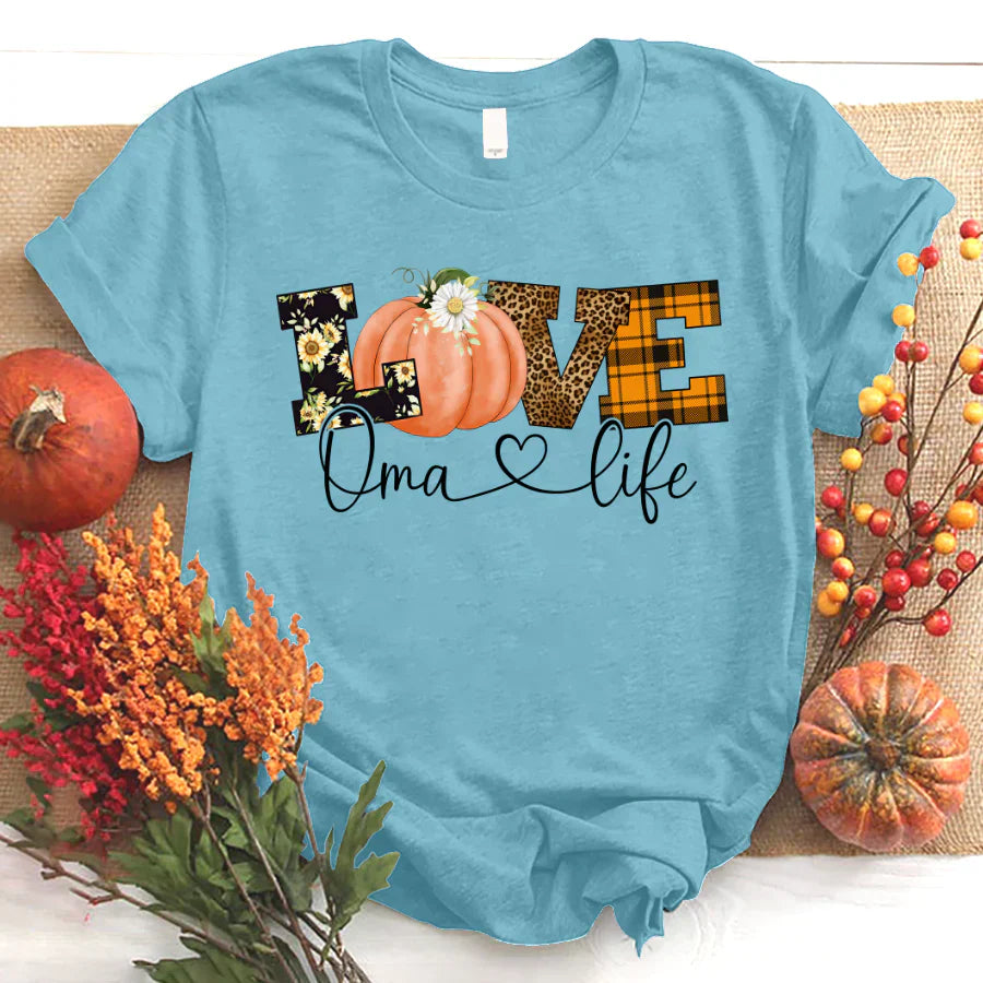 Love Oma Life Fall Season Pumpkin T-Shirt
