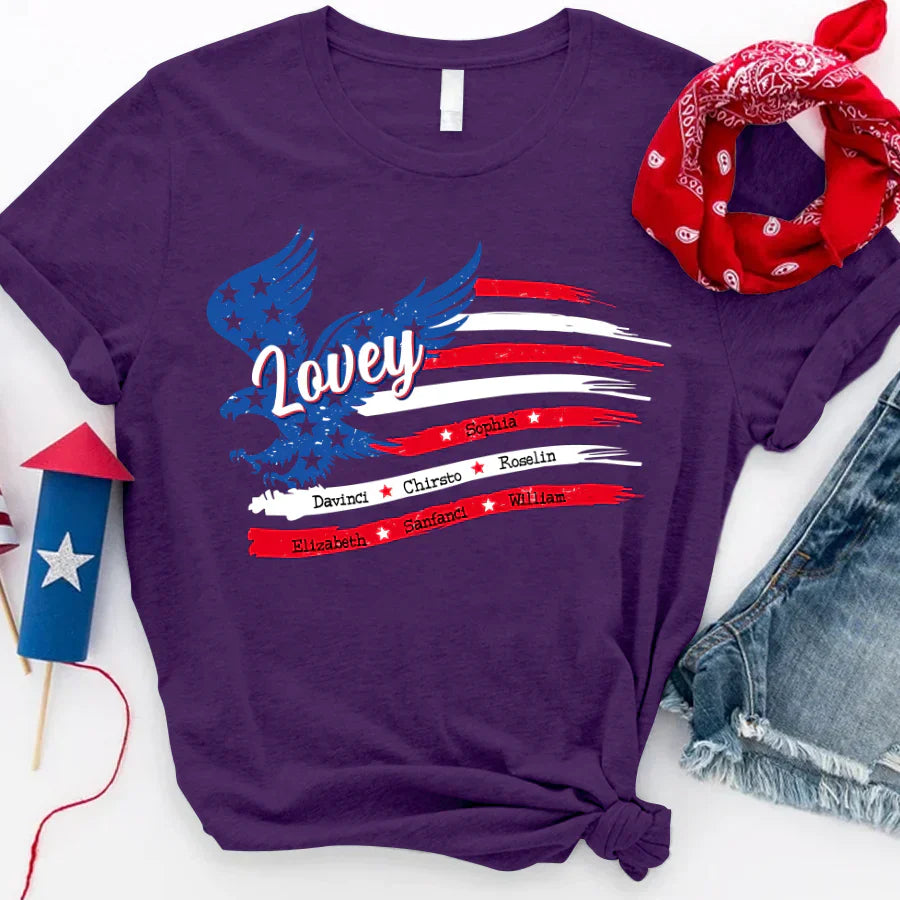 Lovey With Grandkids Names 4th Of July CTL94 T-Shirt