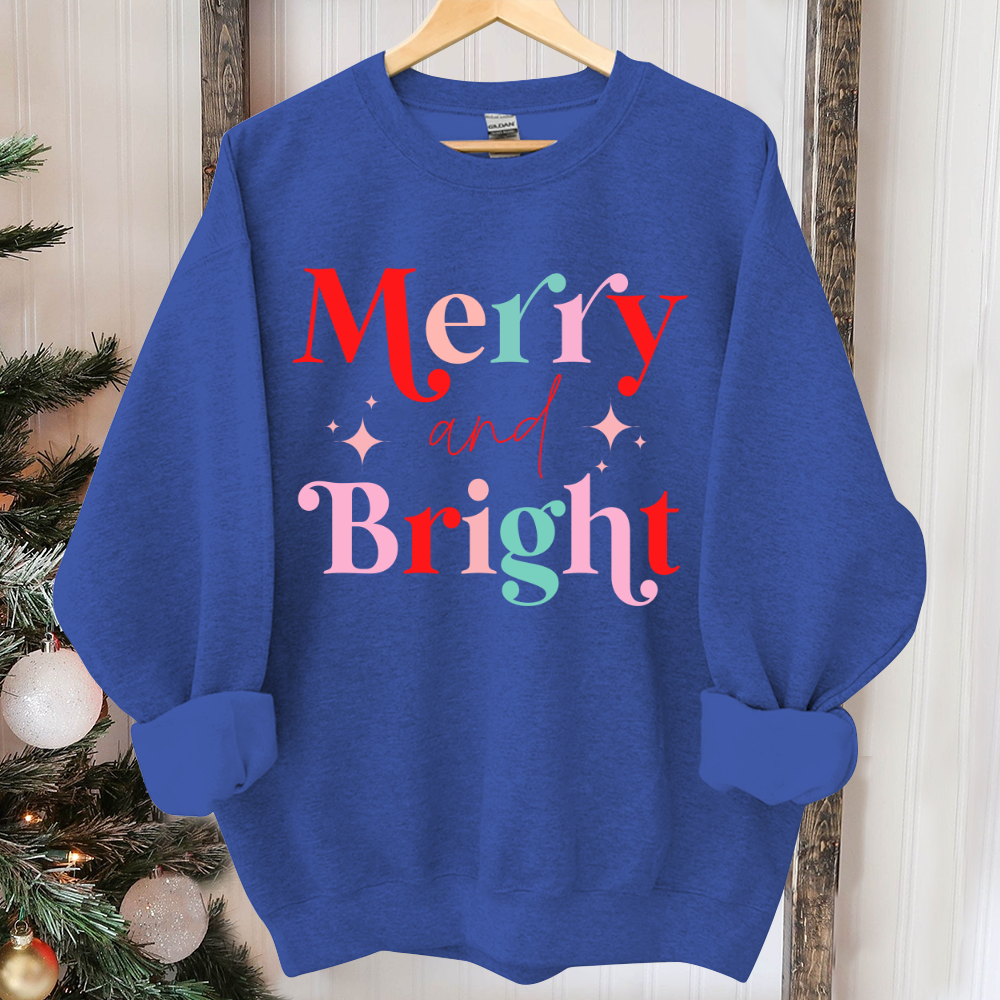 Merry And Bright Sweatshirt, Christmas Sweatshirt, Festive Holiday Shirts For Women, Cute XMAS Gift For Her Crewneck Matching Kids Toddler
