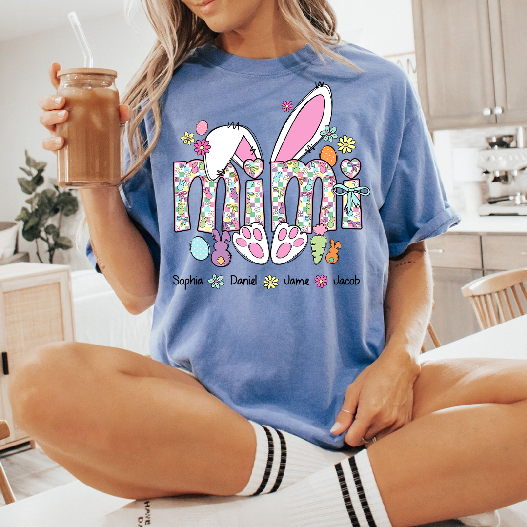 Mimi Bunny Easter Day Custom Mimi And Grankids Name T-Shirt