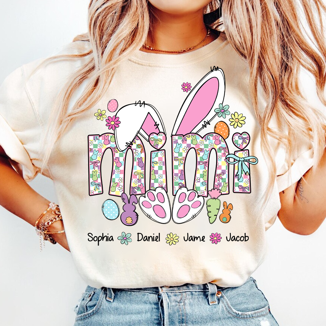 Mimi Bunny Easter Day Custom Mimi And Grankids Name T-Shirt