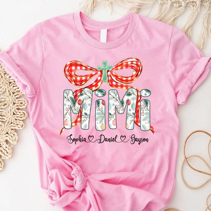 Mimi Christmas Bow, Personalized Mimi and Grankids Shirt